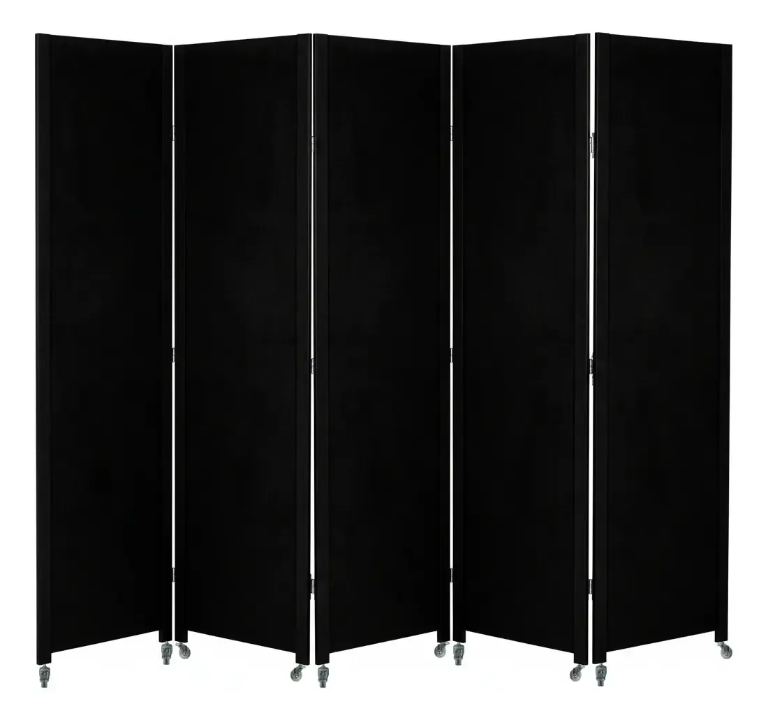 5 Biombo Separador Ambiente Divisor Pintado Com Rodinha Nc Cor Preto Liso Fechado