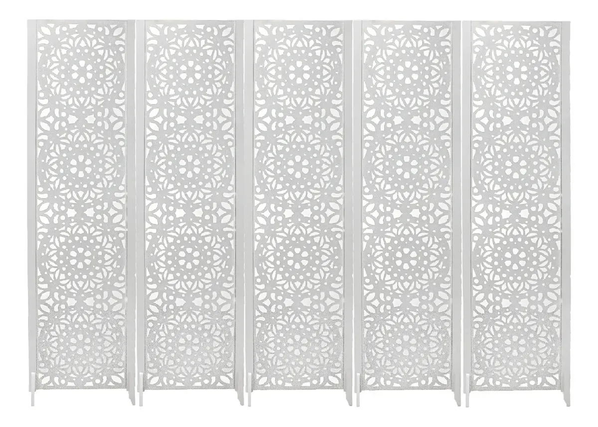 5 Biombo Pintado Folha Divisor Divisória Ambiente Pé Cc Mandala Branco