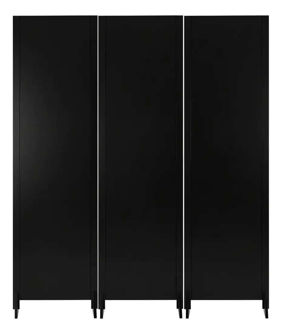 3 Biombo Pintado Branco Preto Divisor Ambiente Com Pé Cp Liso Fechado Preto