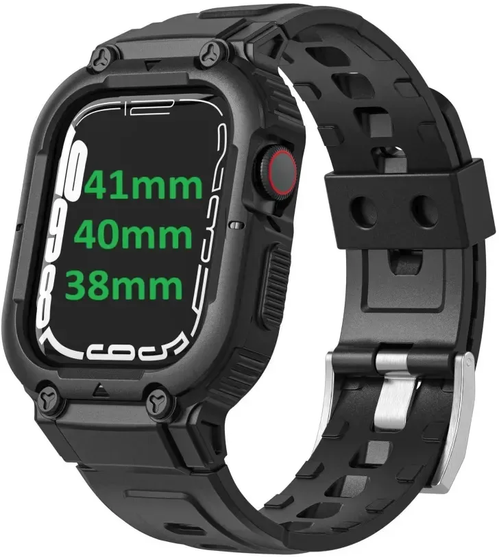 Pulseira Armor Case Com Capa Embutida Bumper Proteção Anti Shock Estilo Militar Robusta Para Apple Watch Series 1 2 3 38mm / Series 4 5 6 40mm / Series 7 8 9 41mm / Se 1 Se 2 Se 3 40mm / Cor Preta