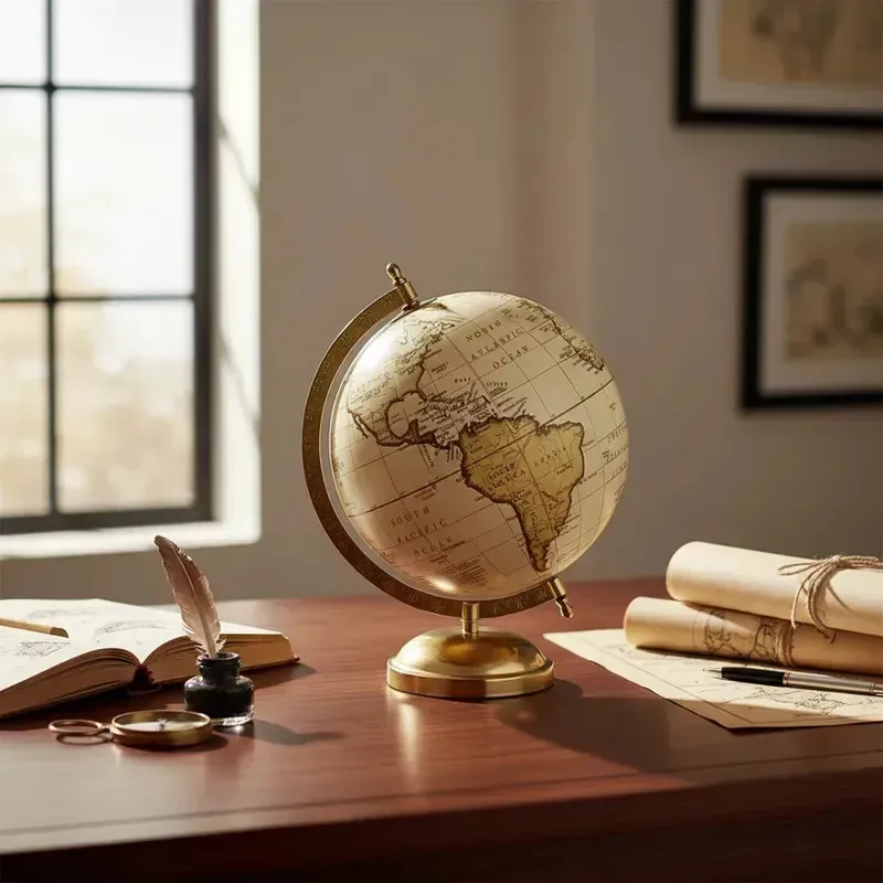 Globo Terrestre C/ Base Metálica 28x20cm Em Plástico Dourado