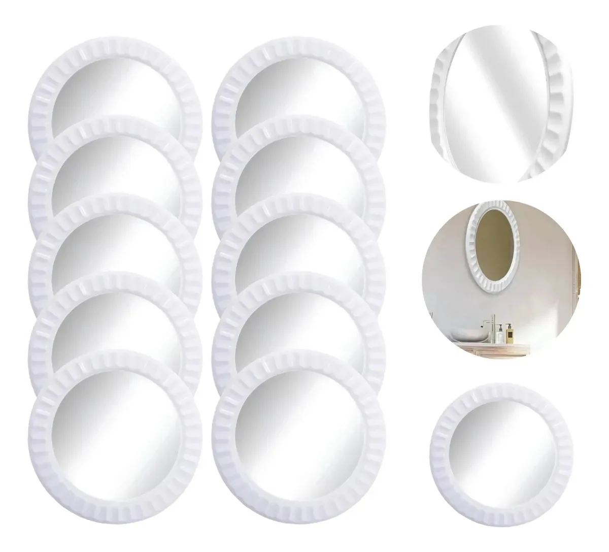 10 Espelhos Decoração Redondo Com Moldura Plástico 26,5cm