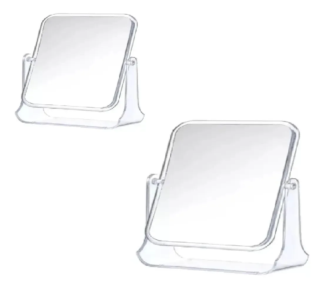 2 Espelhos De Mesa Quadrado Dupla Face Moldura Transparente