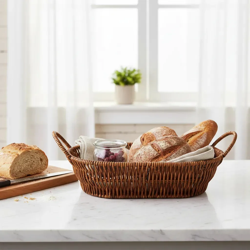 Cesto Organizador De Pães Em Vime Com Alças Multiuso Decor Marrom Vime Trançado