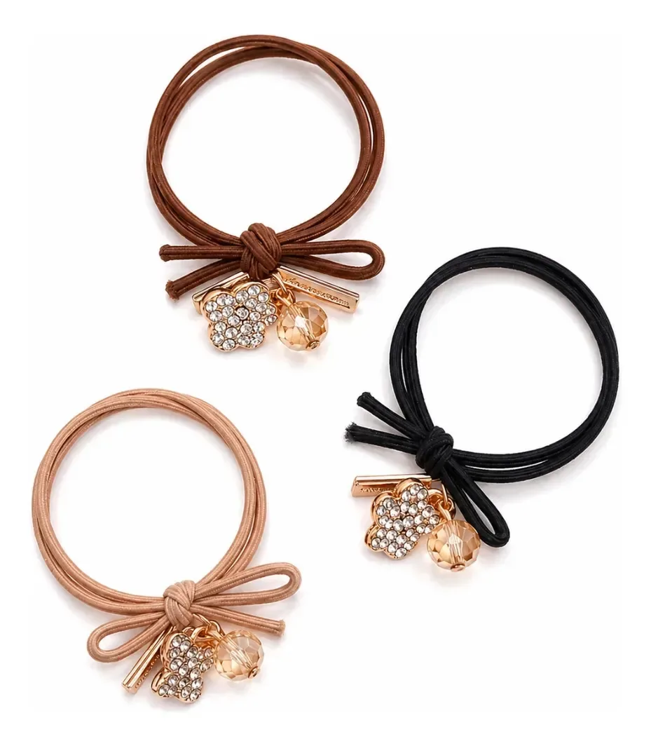 Kit Com 3 Elásticos para Cabelo Com Pingentes de Strass