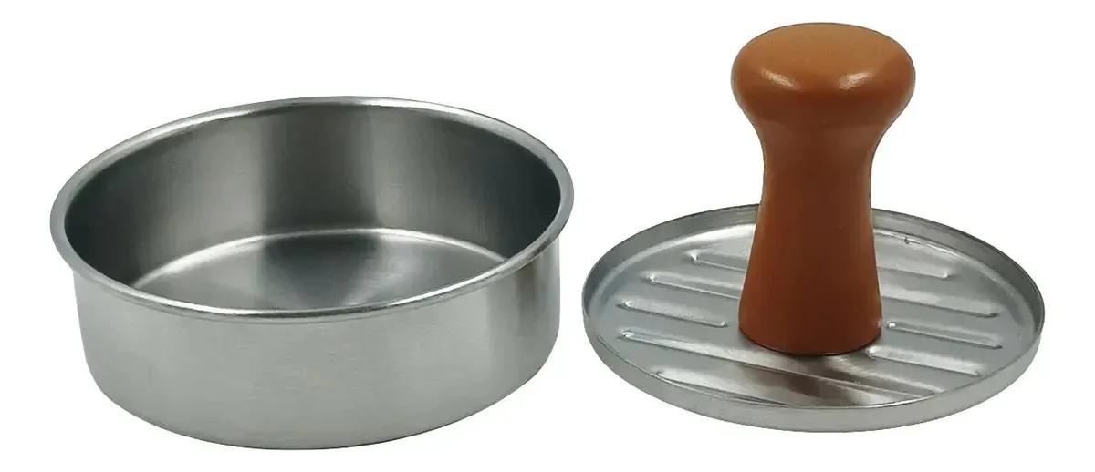 Forma Modeladora Inox Hamburguer Cabo Madeira Cosy 10cm Prateado