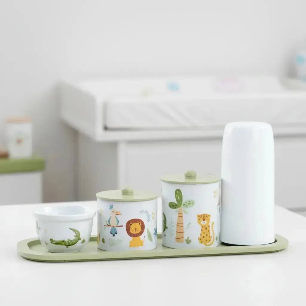 Kit Higiene Cuidados Safari Bebê Maternidade Banho Menino Safari