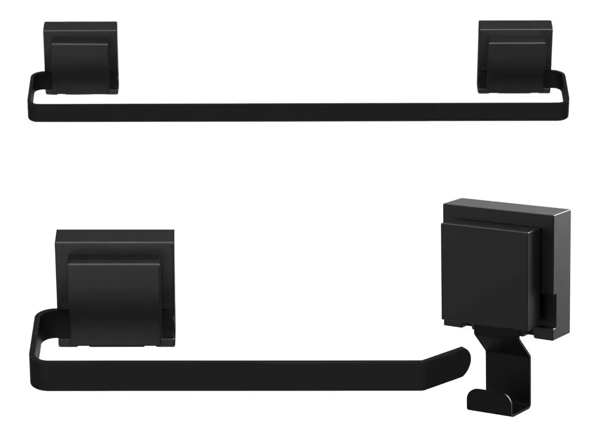 Kit De Acessórios Para Banheiro Ventosa Preto 3 Peças Un.max Preto
