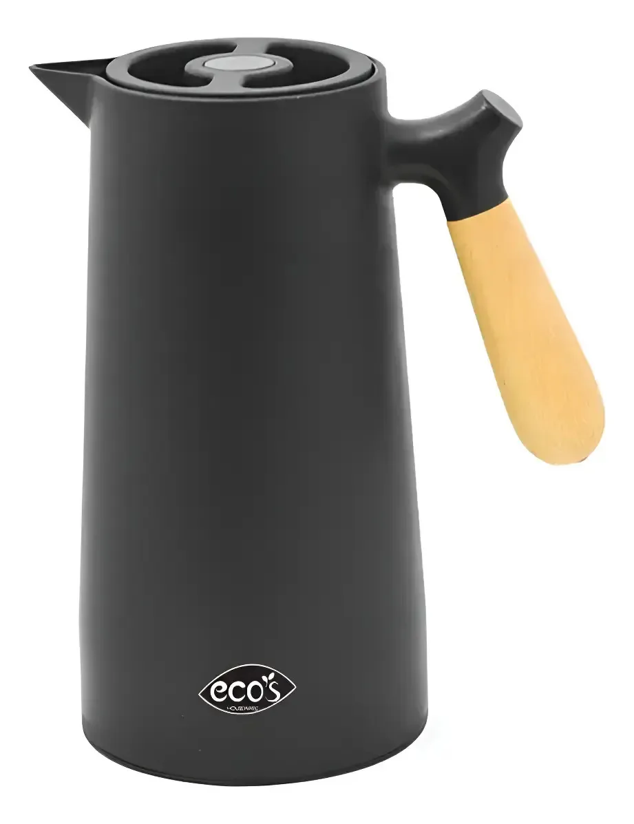 Garrafa Térmica Wood Café Chá 1000ml Cabo Madeira Ecos Cor Preto
