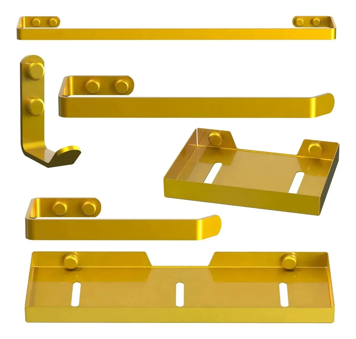 Kit Acessórios Para Banheiro 6 Peças Dourado Fs Plus