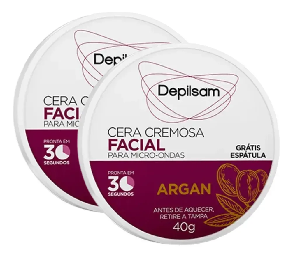 Kit 2 Ceras Cremosa Facial Depilsam Argan 40g