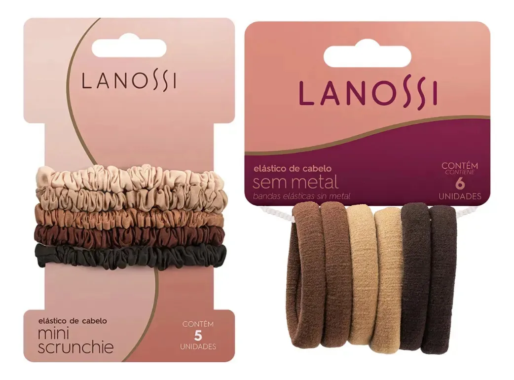 Kit Cabelo Mini Scrunchie + Elásticos Capuccino Lanossi