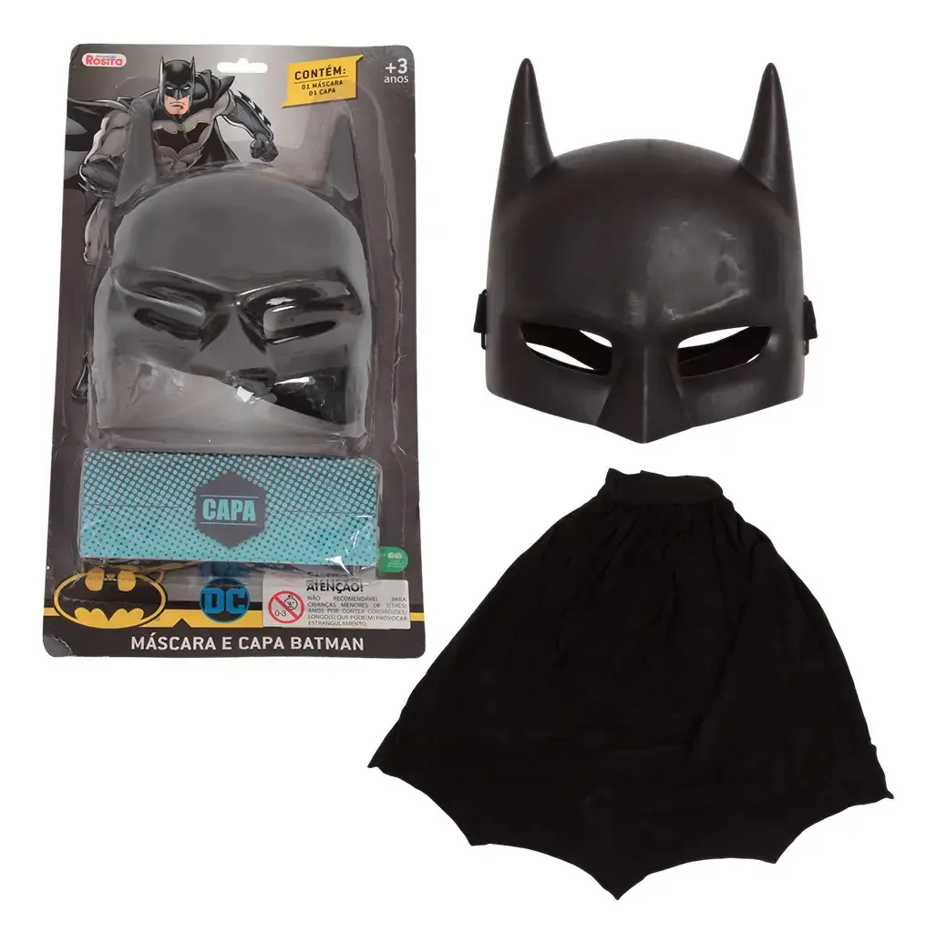 Máscara Do Batman Com Capa Dc Comics Fantasia Faz De Conta