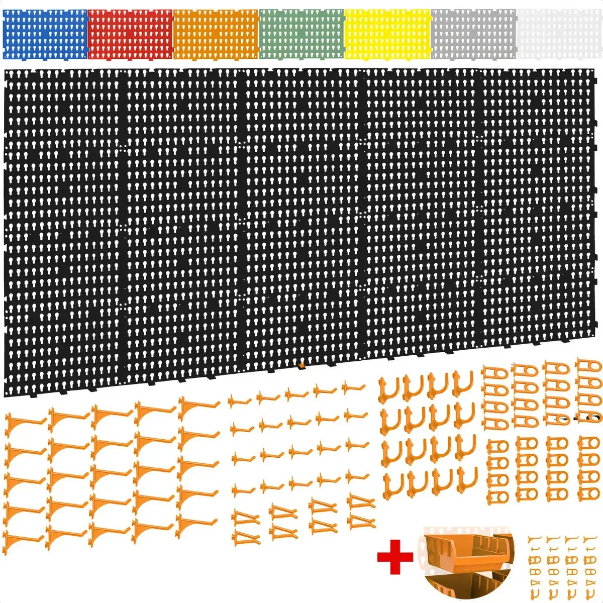 Painel Ferramentas Organizador Perfurado 148x68 + Cor Preto com ganchos laranja