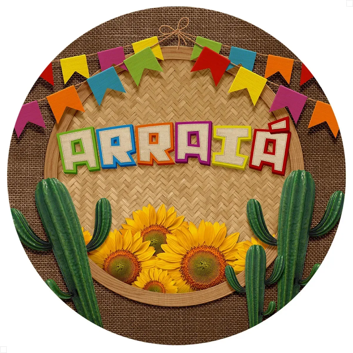 Painel Redondo Festa Junina Arraia Em Tecido Estampado 1,50x1,50m Criatema