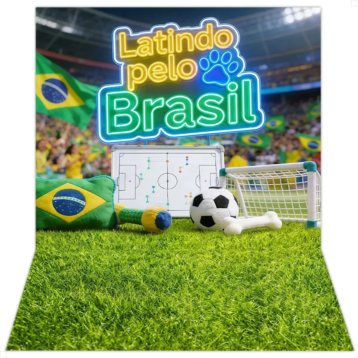 Fundo Fotográfico Copa Pet Shop 1,50x2,20m Cenário Futebol Brasil Em Tecido Sublimado - Criatema