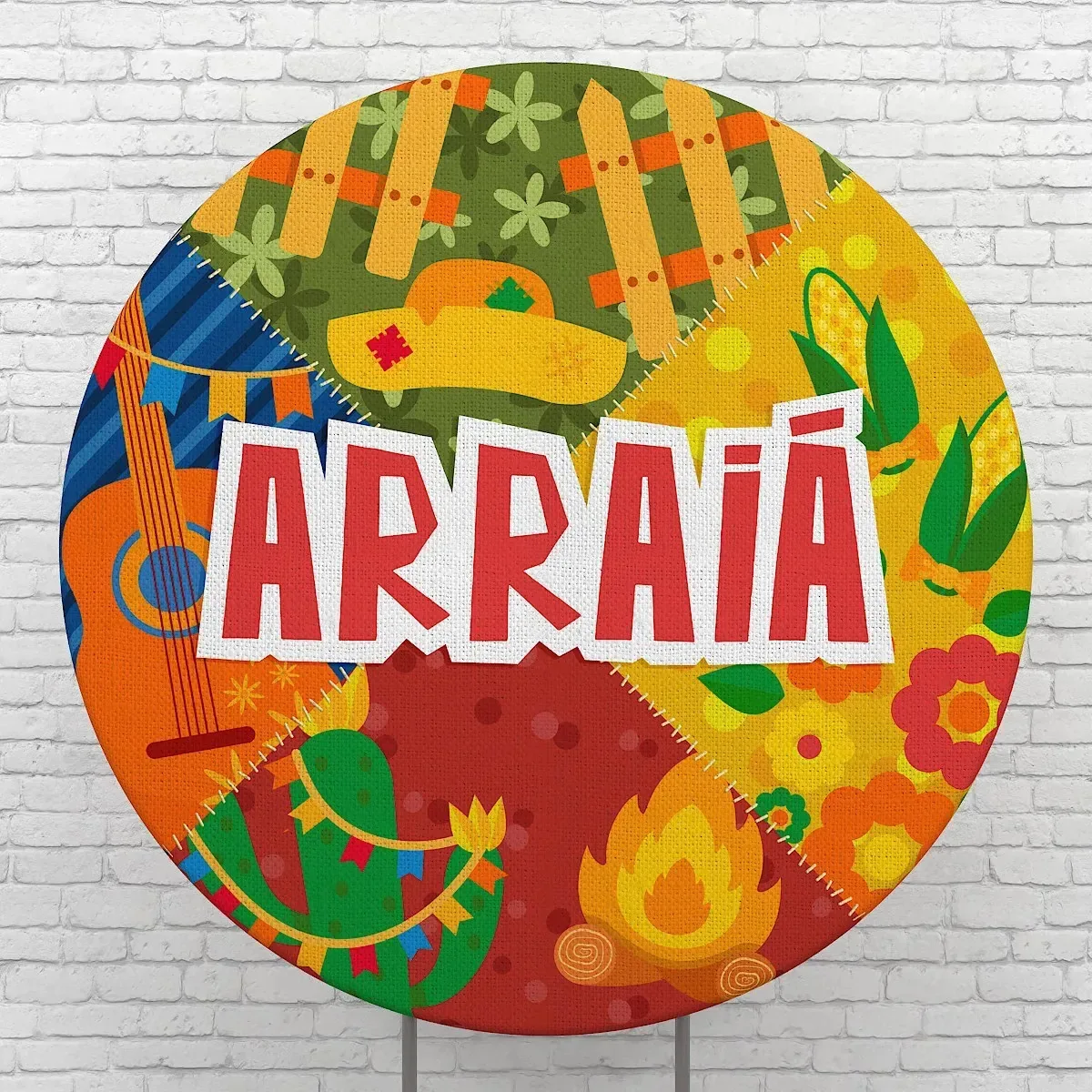 Capa Painel Redondo Festa Junina Arraiá Tecido Sublimado Elástico 1,50m Criatema