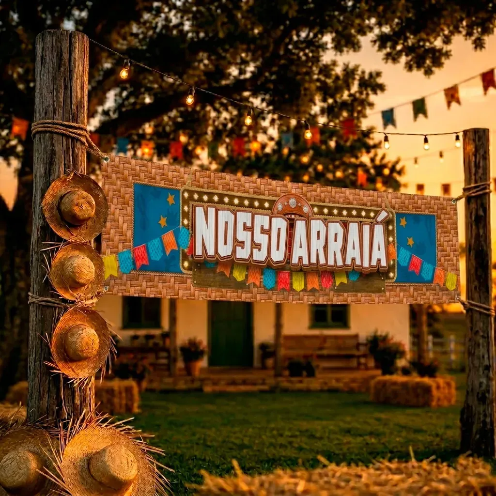 Faixa Festa Junina Para Barraca Decoração São João Arraiá Em Tecido Sublimado 2x0,50m Criatema