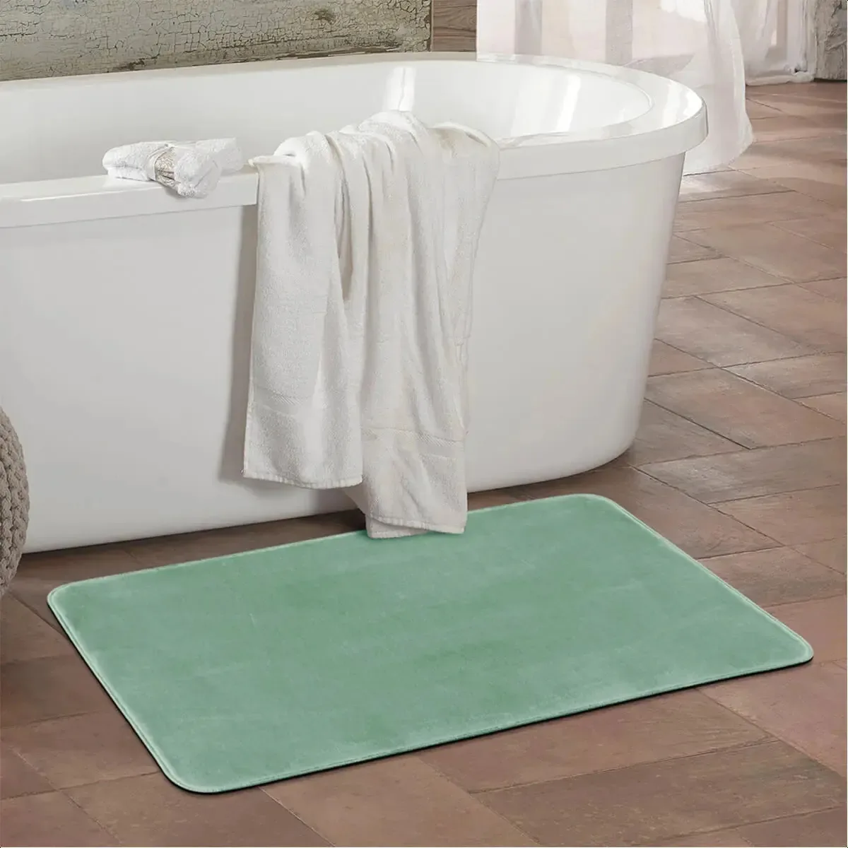 Tapete Flanel De Banheiro Absorve A Água 50 X 80 Cm Cor Verde
