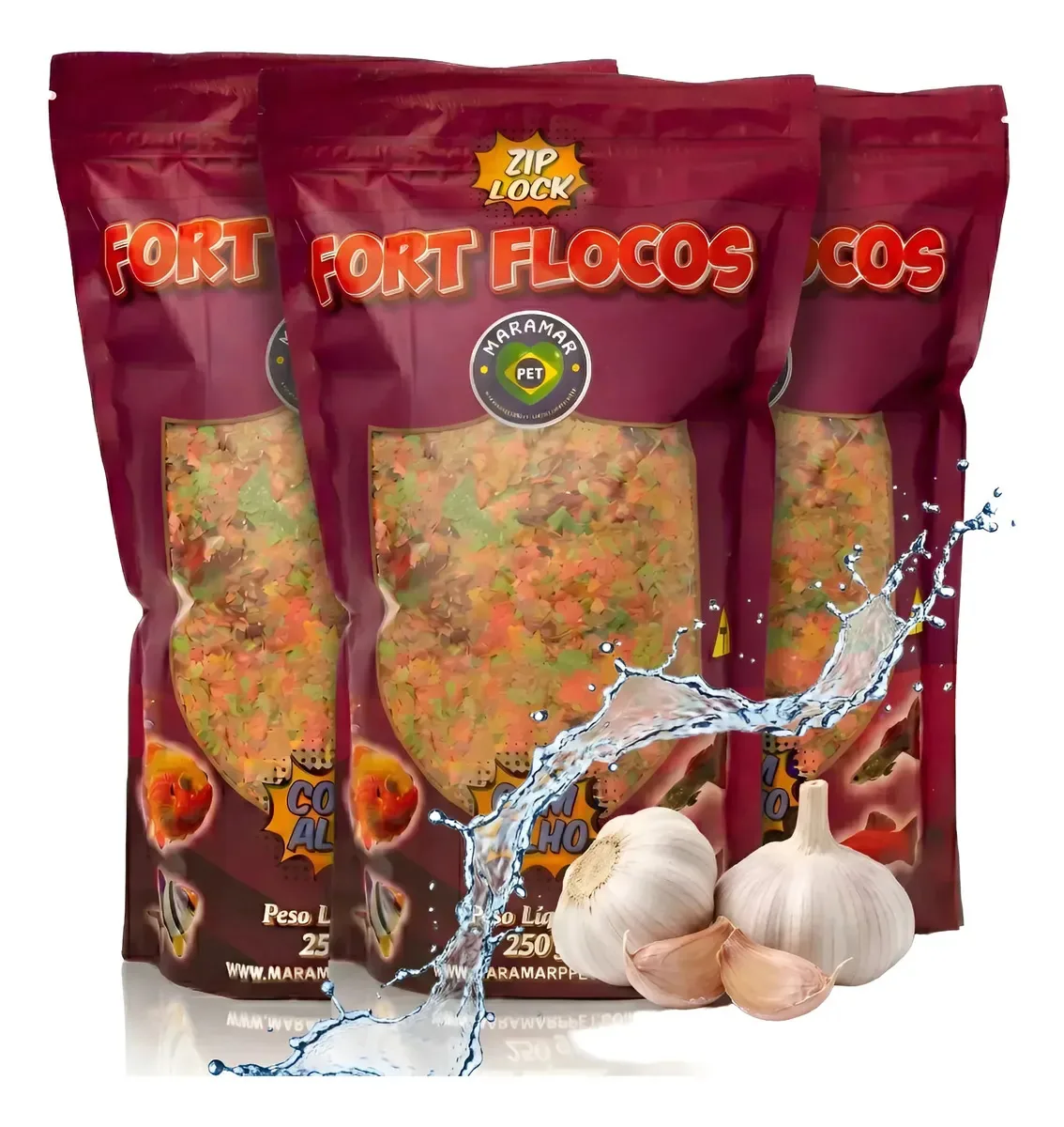 Ração Maramar Fort Flocos Para Peixes 3x 250g Aquário Peixes