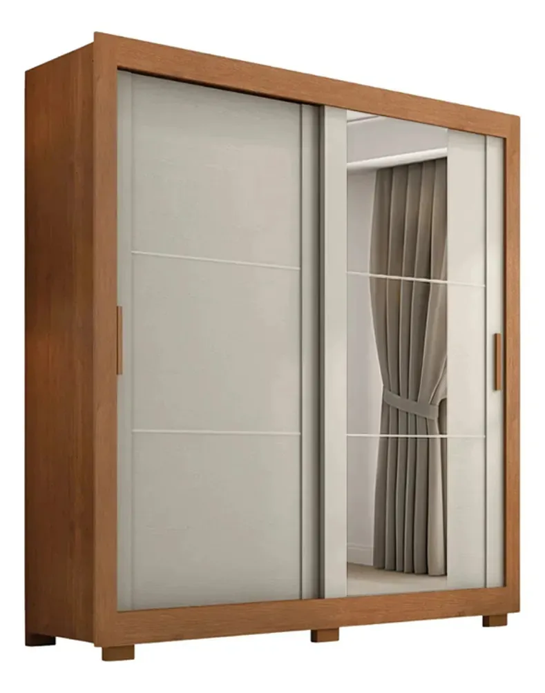 Guarda Roupas Casal Espelho 2 Portas 4 Gavetas Siena Creme