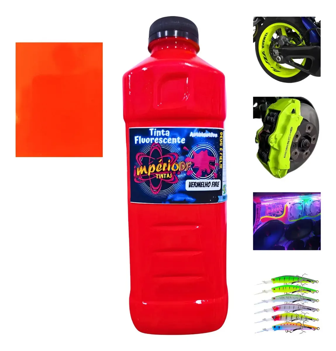 Tinta Automotiva Fluorescente Poliéster 900ml - Aerografo Cor Vermelho Fire