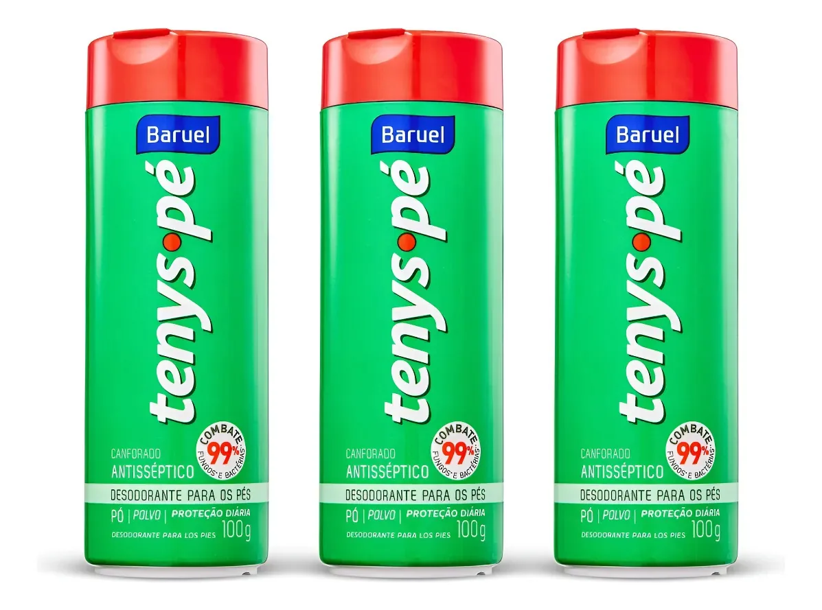 Kit 3 Desodorantes Pó Tenys Pé Talco Canforado 100g - Baruel Canforado