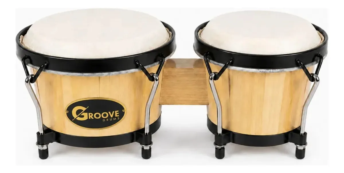 Bongo Madeira Groove Bg105 6 e 7 Polegadas Profissional Aro Preto Pele Animal Com Chave Afinação Poplar Robusto Cor Natural