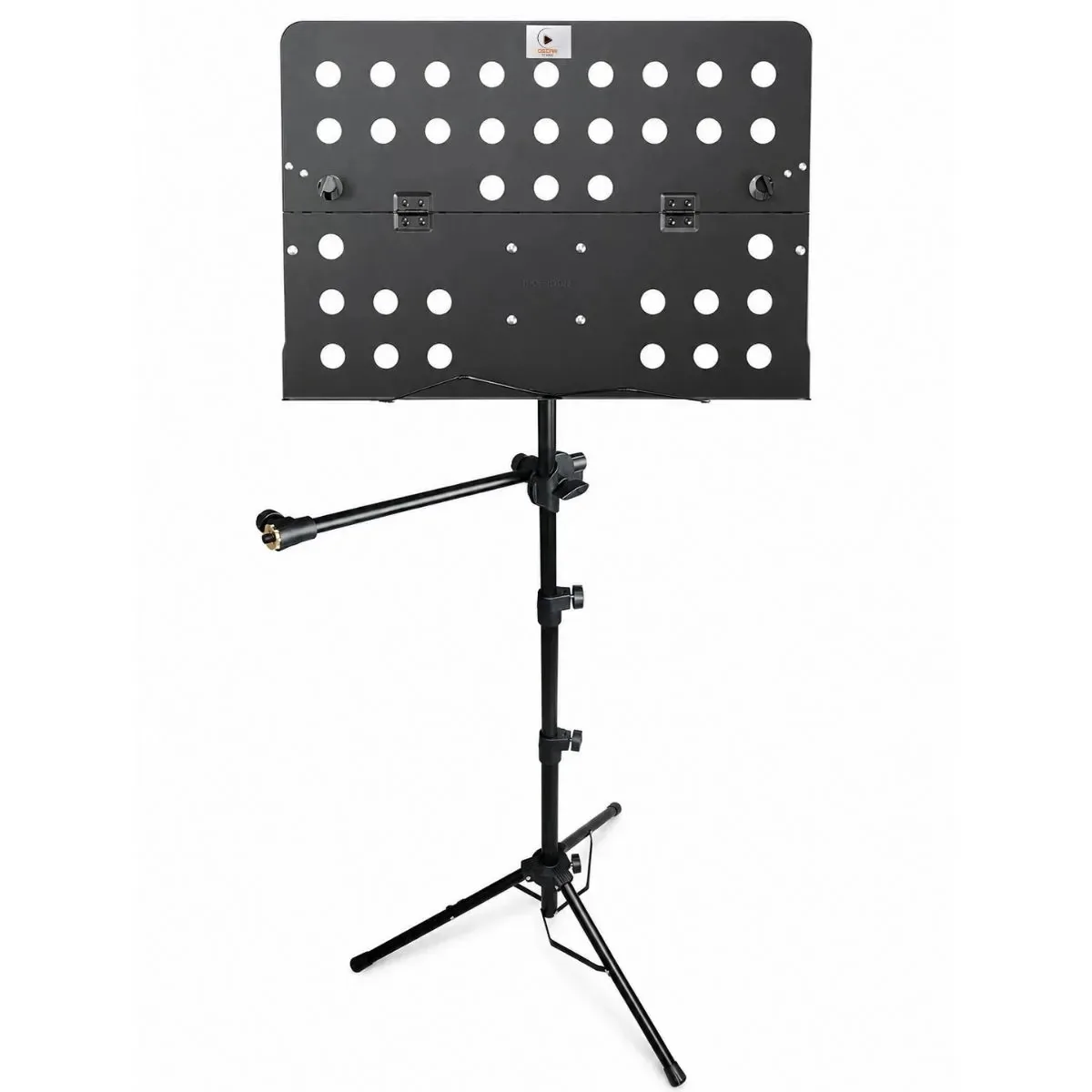 Suporte para Partitura Reforçado Oscar Stands OS205M com Suporte para Microfone, Estrutura Metálica, Altura e Inclinação Ajustáveis, Bandeja 50 x 38 cm, Presilhas e Pés Antiderrapantes Preto Dobrável.