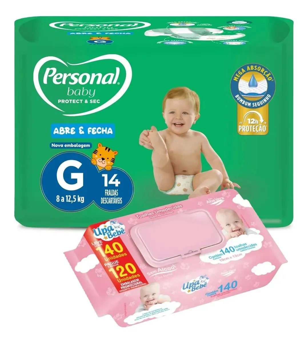 Kit Fralda Personal Baby + Toalha Upa Bebê Cuidado Completo G/rosa - 8 Até 12,5 Kg