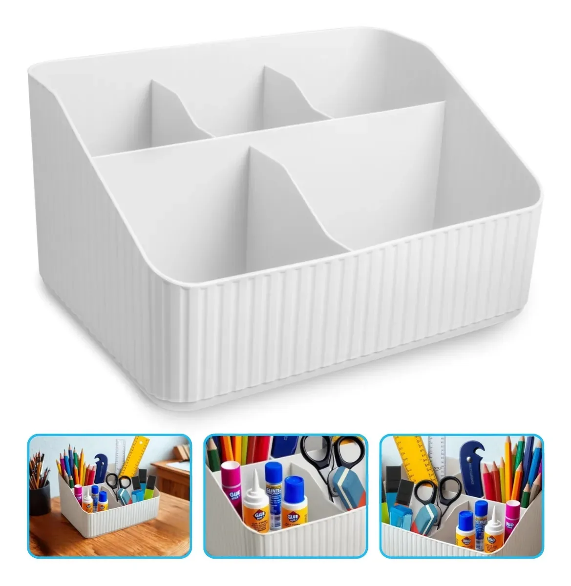 Organizador Mesa Multiuso 5 Divisórias Escritório Maquiagem Cor Branco