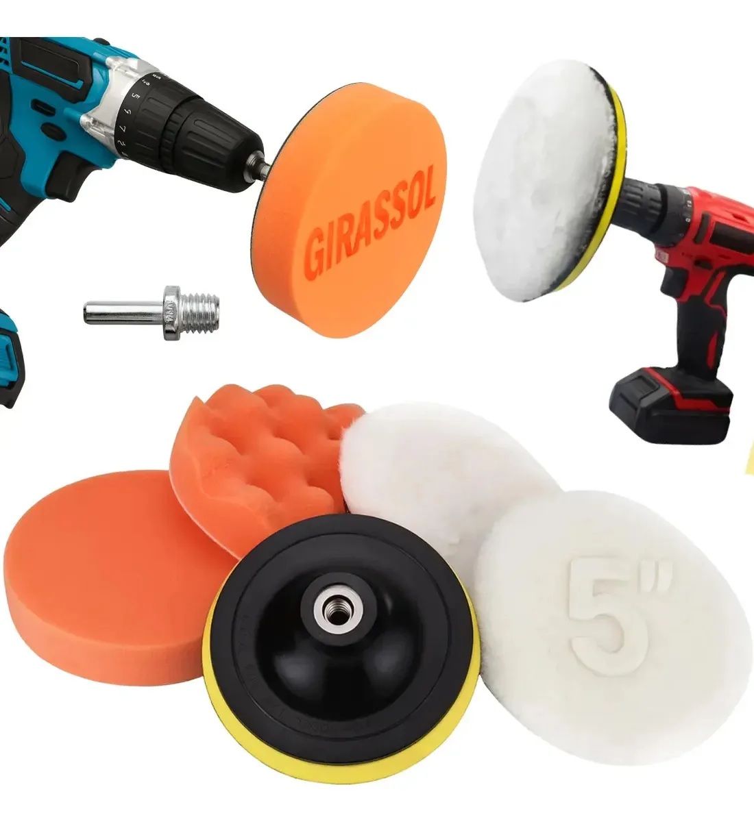 Kit 6 Peças 5 Pol 125mm Polimento Auto Boinas Discos Lã Pino