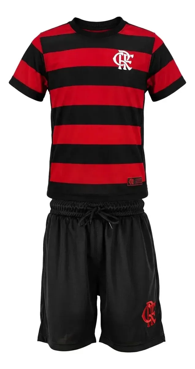 Conjunto Infantil Flamengo Shorts E Camisa Listrada Cor Preto/vermelho Tamanho 4