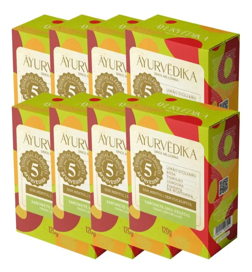 Kit 8 Sabonetes Barra 100% Vegetais Lemon Grass Ayurvédika