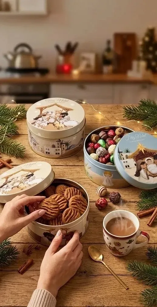4 Latas Redonda Decorativa De Natal P/ Doces E Lembrancinhas Sagrada-família