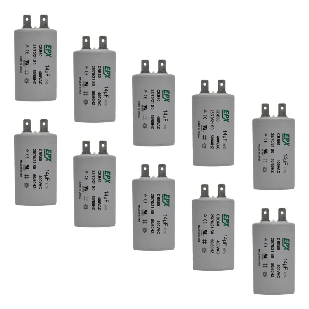 Kit 10 Capacitores Permanentes 14uf 400v Terminal Cbb60