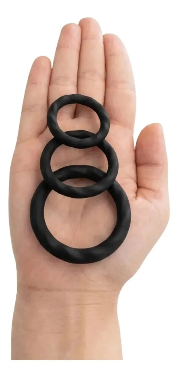 Kit 3 Anéis Penianos De Borracha Preto Preto