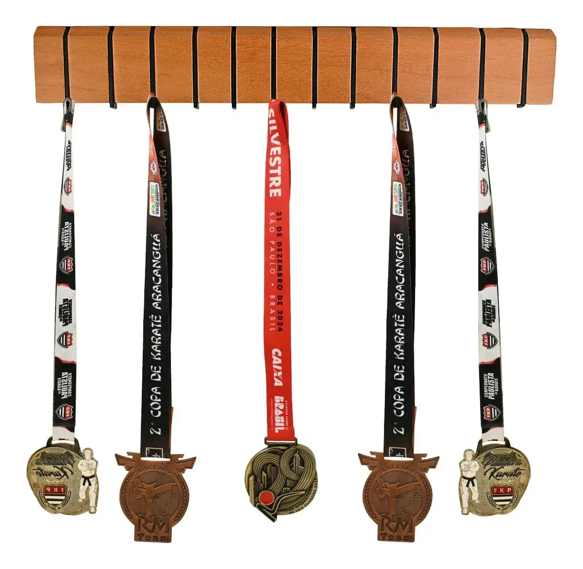 Porta Medalhas E Chaves 12 Ganchos Madeira Maciça Cor Muiracatiara