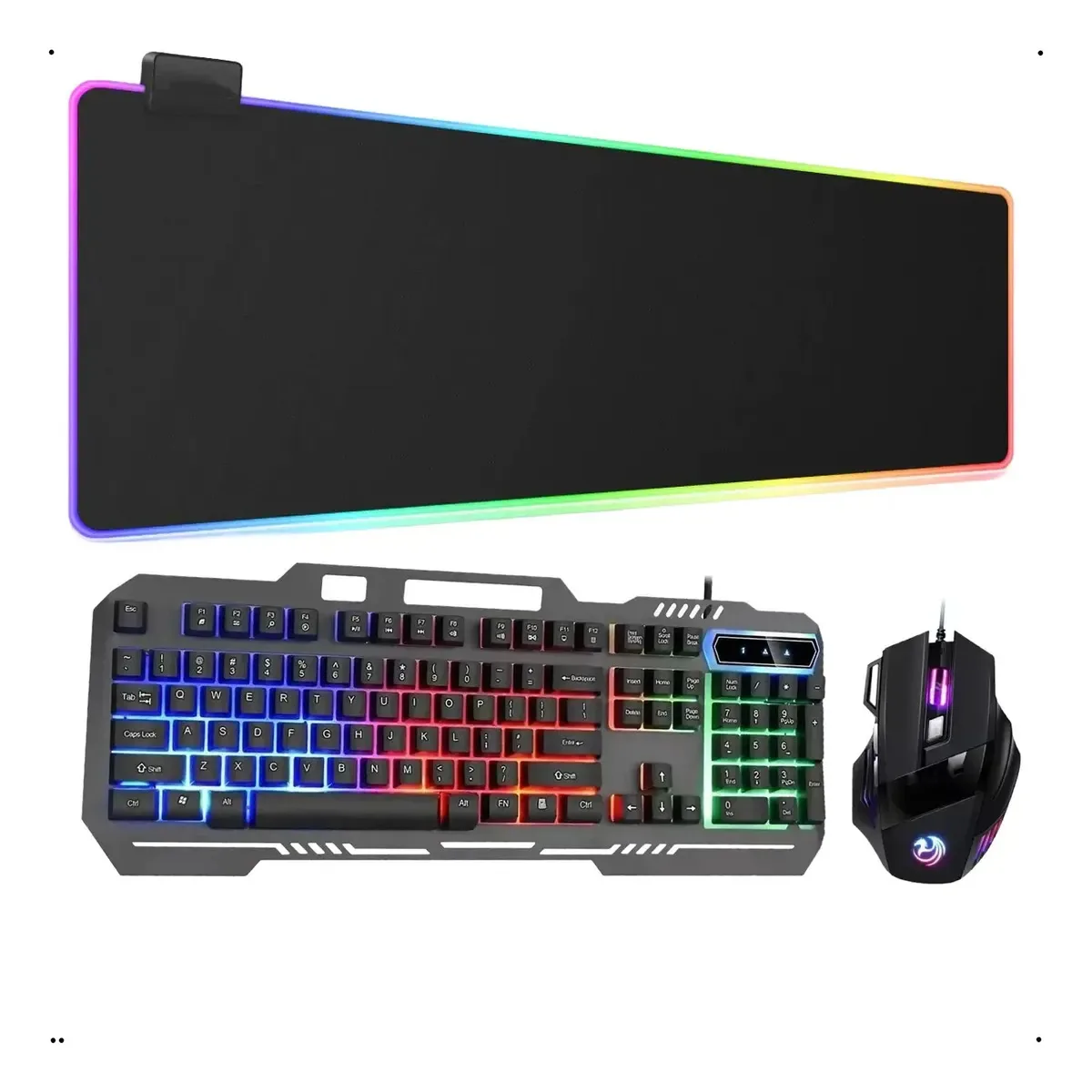 Aportex Kit Gamer Teclado Mecânico Mouse Led Mousepad Rgb Preto