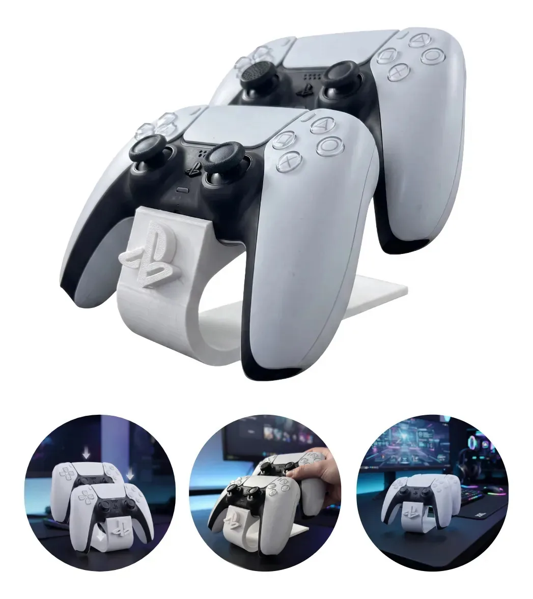 Suporte Organizador Para 2 Controles Ps5 Dualsense Aportex Branco