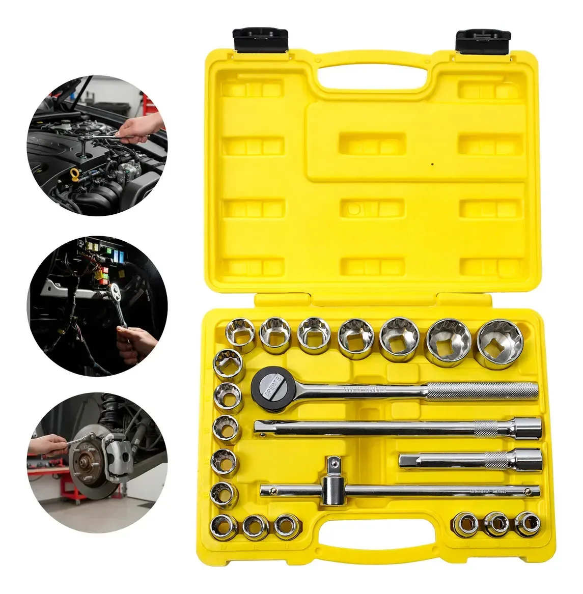 Kit Jogo De Soquete Chave Catraca Dpx022 Amarelo