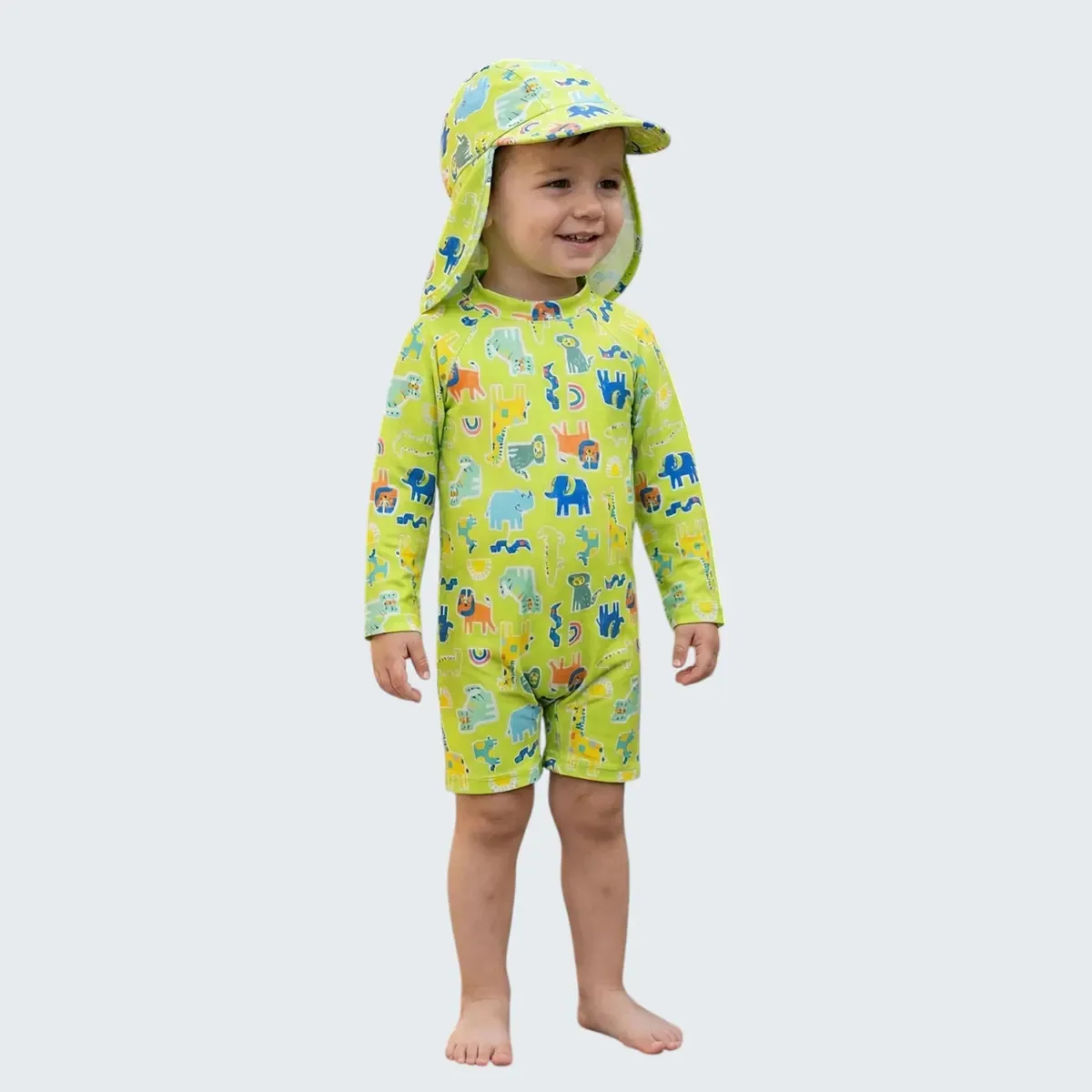 Macacão Praia Menino Kamylus Tchibum Proteção Uv50 Verde Safari Liso 2