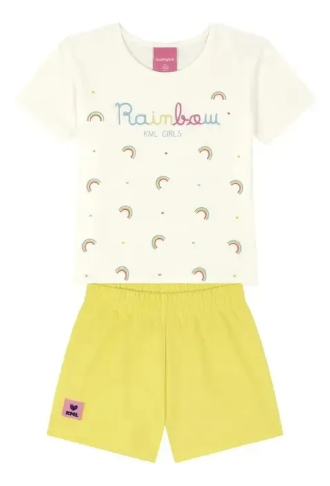 Conjunto Kamylus Infantil Menina Blusa Estampada E Shorts Cor Bg0004-off White
