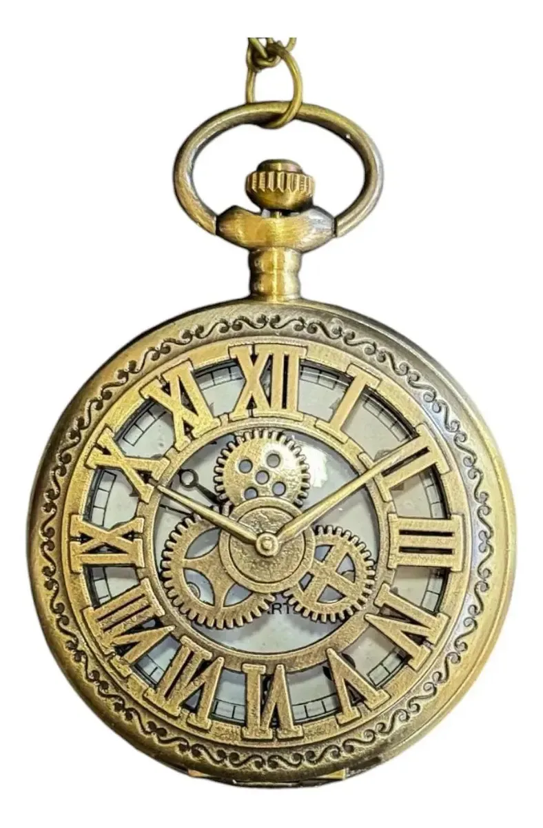Relógio Bolso Clássico Engrenagens Números Romanos Vintage