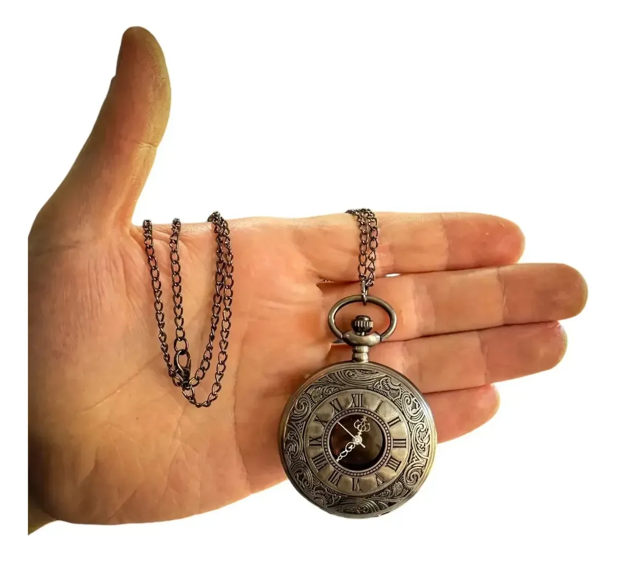 Relógio Bolso Veneziano Números Romanos Detalhes Clássicos Cor Chumbo