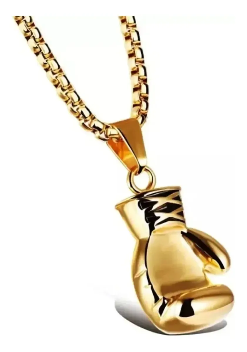 Corrente Pingente Luva De Boxe Aço Inox Muay Thai Luta Mma Cor Dourado