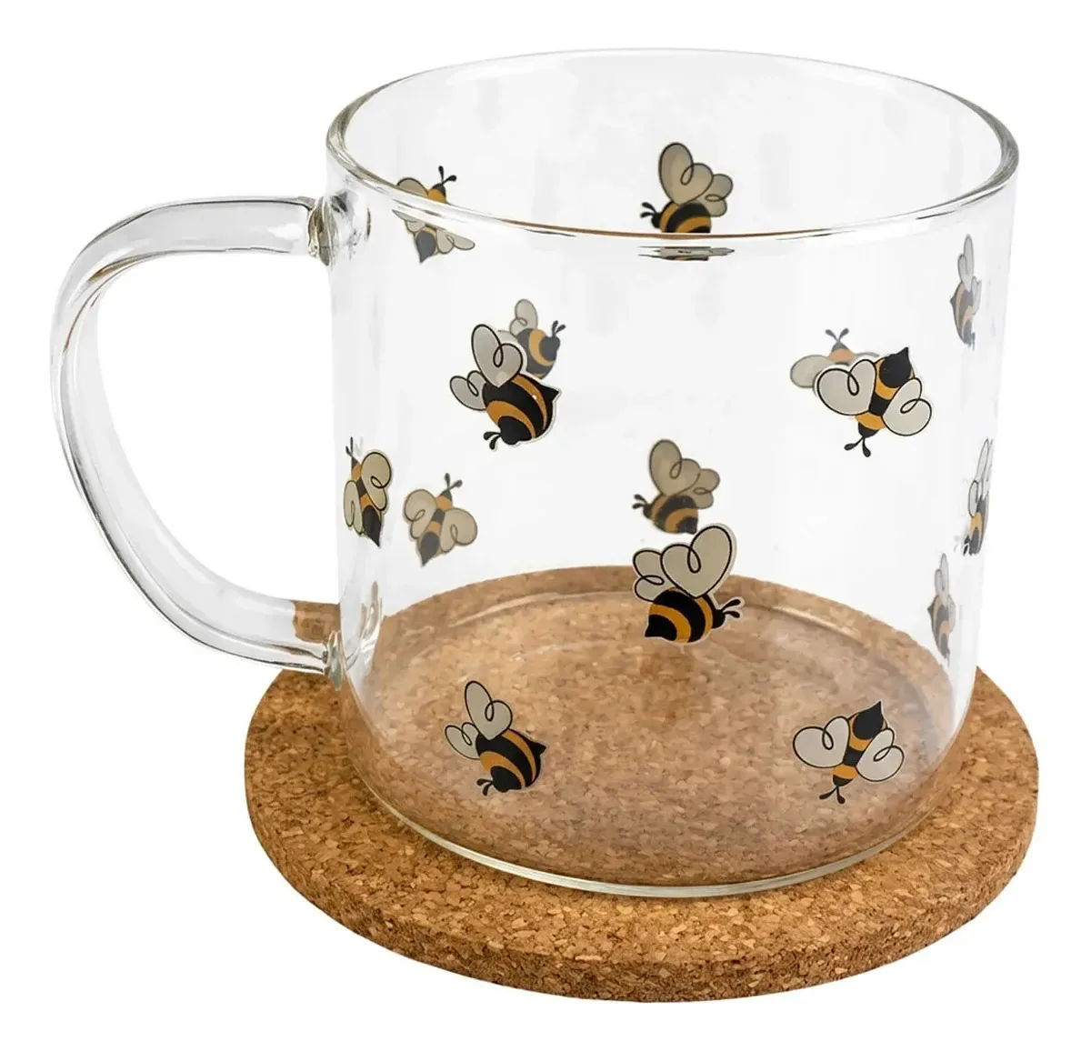 Caneca De Vidro Com Pires Cortiça Petit 300ml Abelha