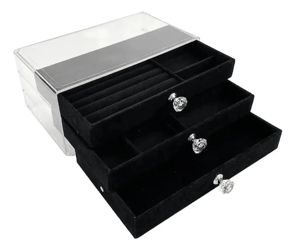Organizador Estojo Porta Joias Bijuterias 3 Gavetas 6727 Preto