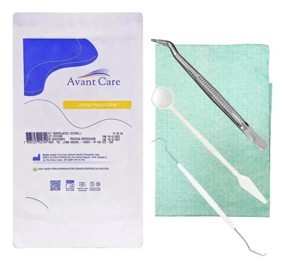 Kit Odontológico Estéril Para Anamnese Com Instrumentos de Aço Inoxidável Avant Care