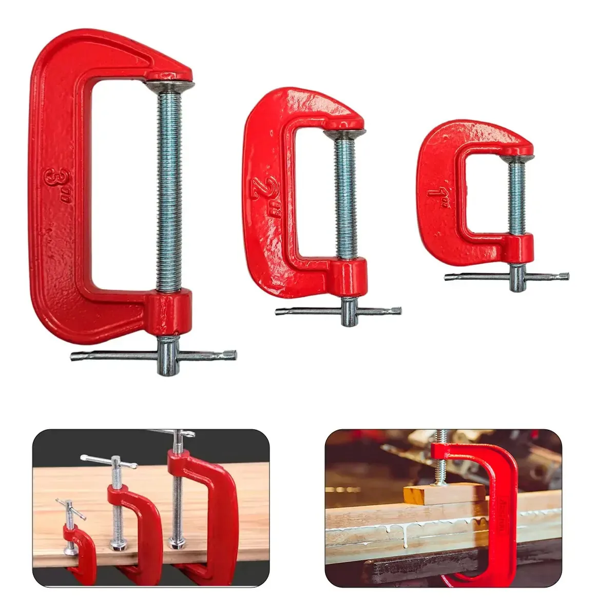 Kit 3 Grampos Sargento Tipo C 1 Pol 2 Pol 3 Pol Arsenal